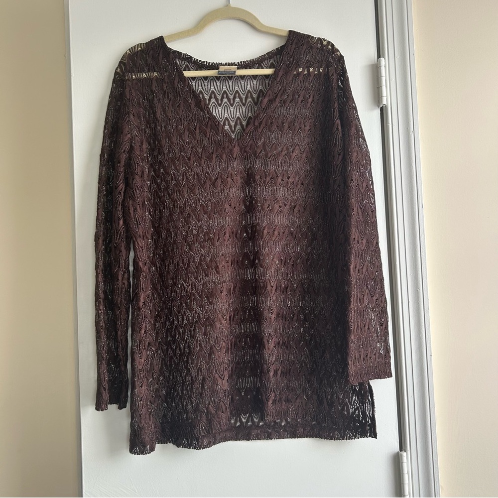 Faded Glory Swimwear Coverup Lace Tunic Long Sleeve Size XL 16/18 Beach V Neck